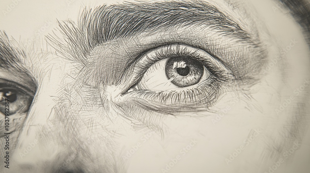 Obraz premium A close up of a man's eye with a sketchy drawing style