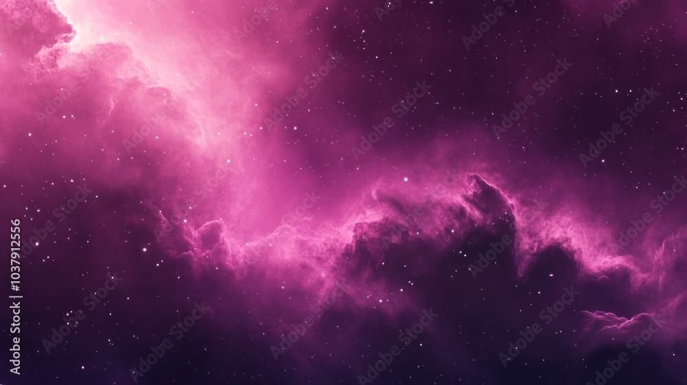 Naklejka premium Cosmic Nebula with Glowing Pink Clouds