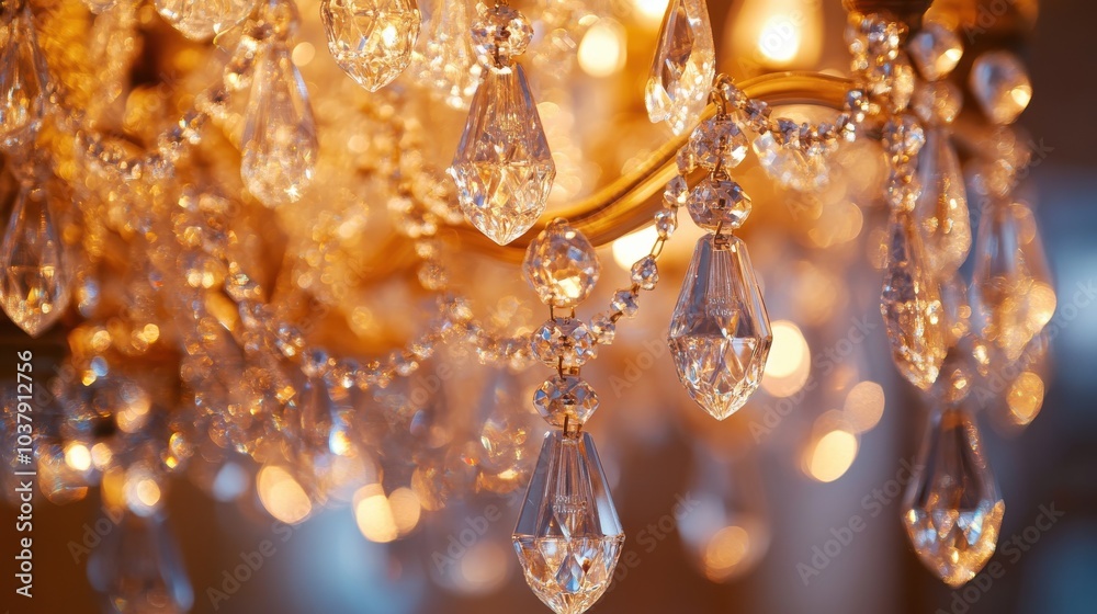 A chandelier with many crystal pieces hanging from it A chandelier with many crystal pieces hanging from it