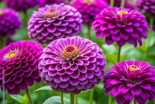 Vibrant purple zinnia flowers in full bloom close-up