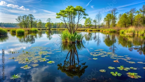 Panoramic view of cicuta virosa plant growing in a swamp photo