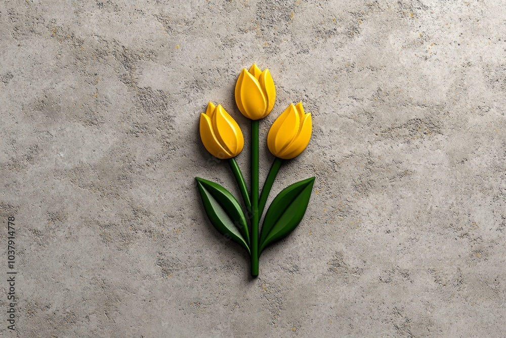Fototapeta premium Barbarea flower represented in a minimalist yellow and green outline on a neutral backdrop