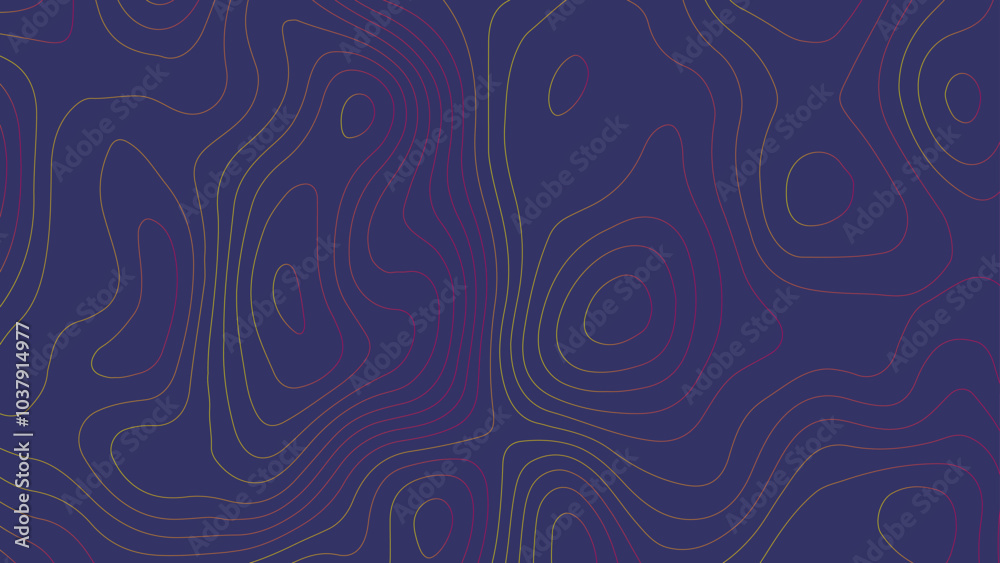 Luxury gold on purple abstract line art background. Topography map circle and wave line. Topographic map background with geographic line map with elevation assignments. Luxury gold on purple abstract line art background. Topography map circle and wave line. Topographic map background with geographic line map with elevation assignments.