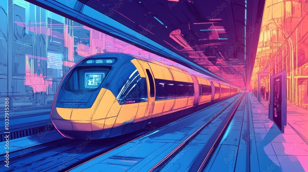 Naklejka premium A train is on the tracks in a station