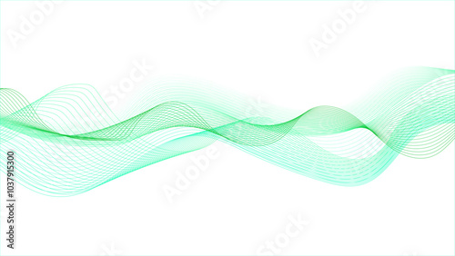 Green Fluid Wave on White Background, Abstract Green And Blue Waves On White Background, Futuristic technology concept. Suit for banner, poster, cover, brochure, flyer, website 