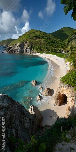 Praia isolada com areias brancas e águas turquesa photo