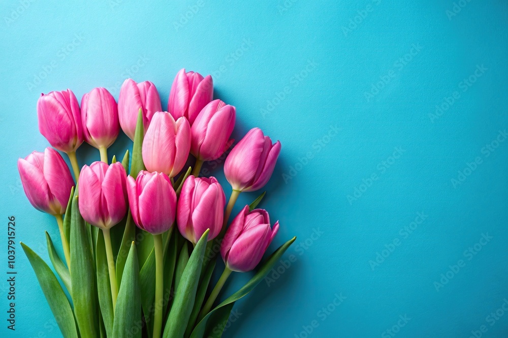 pink tulip flowers on bright blue background pink tulip flowers on bright blue background