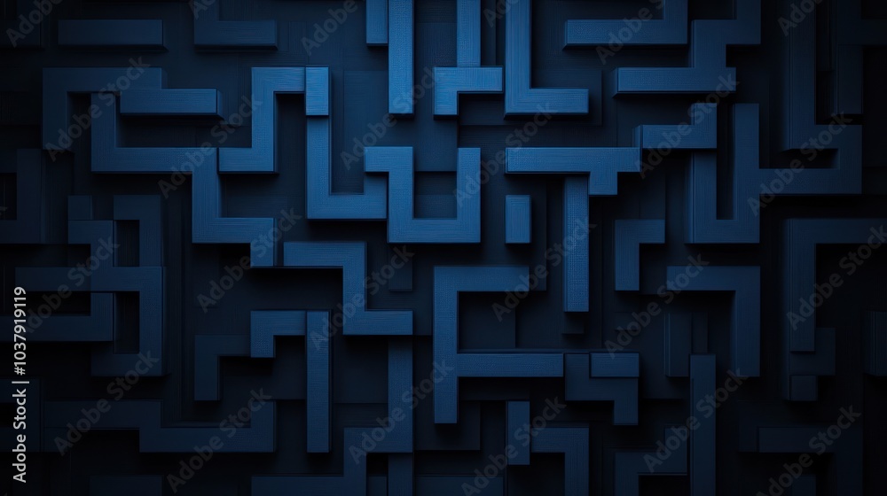 Geometric Maze Pattern on Dark Surface with Blue Hues Captivating and Complex Design Artwork Geometric Maze Pattern on Dark Surface with Blue Hues Captivating and Complex Design Artwork
