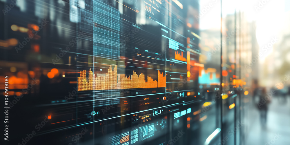 Holographic Data Display: A transparent holographic interface with multiple layers of information, charts, and graphs floating in mid-air. Holographic Data Display: A transparent holographic interface with multiple layers of information, charts, and graphs floating in mid-air.