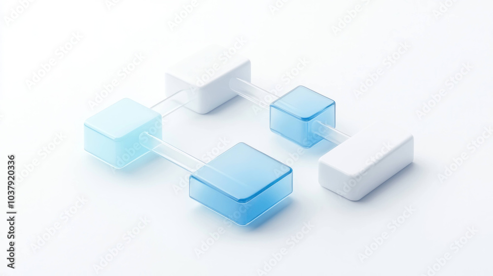 Isometric representation of interconnected blocks in blue and white colors, showcasing modern design. image conveys sense of innovation and creativity Isometric representation of interconnected blocks in blue and white colors, showcasing modern design. image conveys sense of innovation and creativity