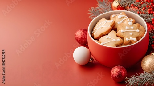 A minimalist branding image for Holiday Treat Baskets, featuring unquie gingerbread cookies, exuding happy in Christmas, Holiday and New Year theme photo