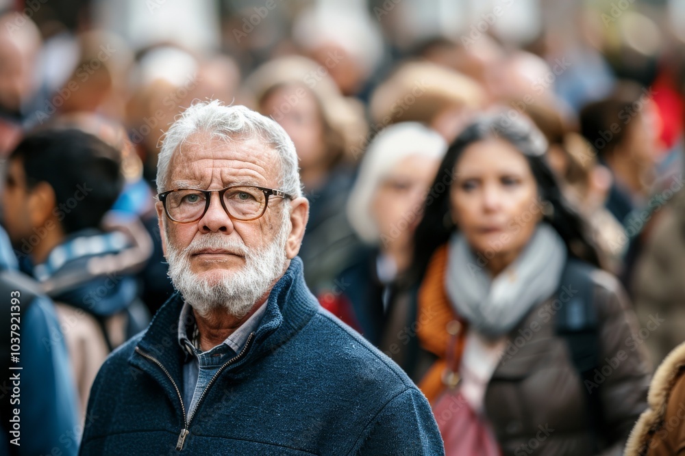 Portrait of an old man with gray beard and glasses on the street Portrait of an old man with gray beard and glasses on the street