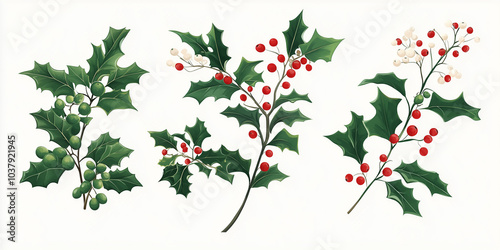 Wallpaper Mural Christmas holly and olive set. Torontodigital.ca