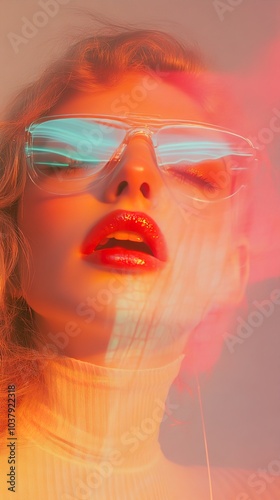 Woman in Sunglasses with Red Lips and Soft Lighting