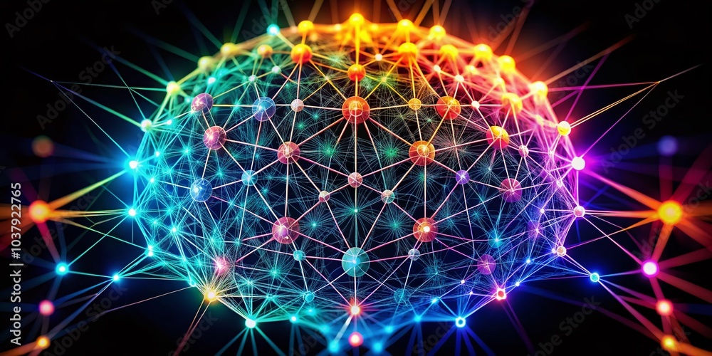 Fototapeta premium Isolated linear style illustration of a neural network icon, showcasing technology and data science concepts. Set