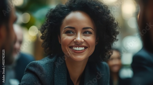 Fototapeta Naklejka Na Ścianę i Meble -  Successful Business Meeting with Mid Aged Woman Manager and Client - Top View Group Shot