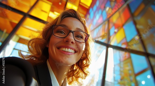 Fototapeta Naklejka Na Ścianę i Meble -  Dynamic Business Interactions with Mid-Aged Professionals in Vibrant Office Setting