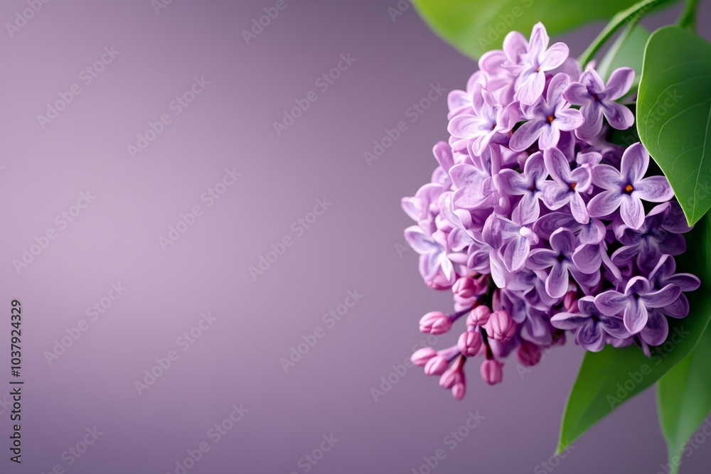 Lilac bush in a retro-style poster, with soft purple flowers and stylized green leaves, framed by a vintage border Lilac bush in a retro-style poster, with soft purple flowers and stylized green leaves, framed by a vintage border