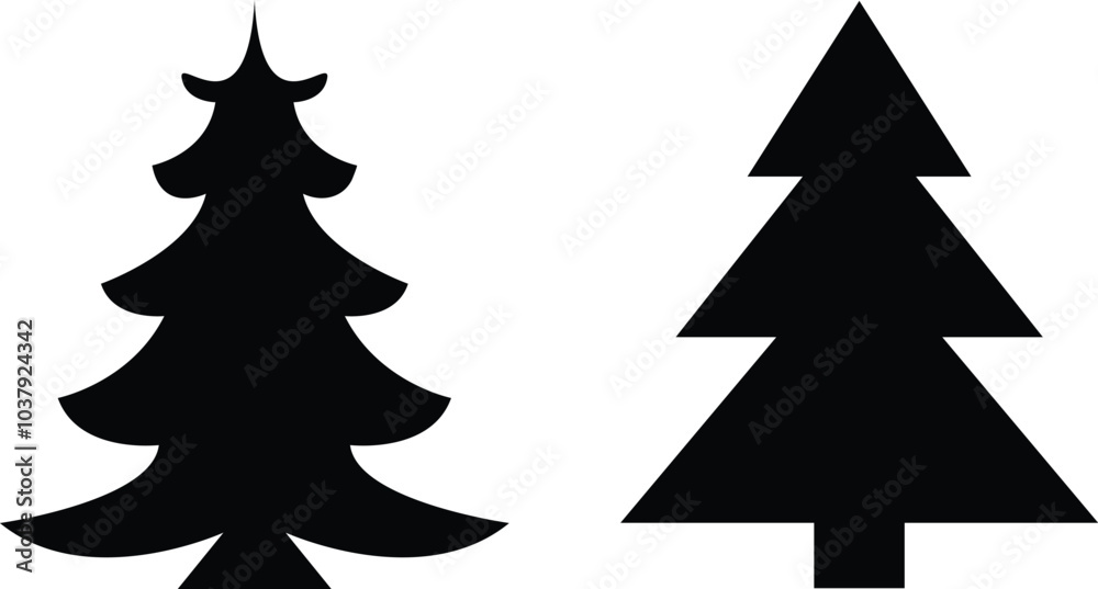 Fototapeta premium Christmas tree silhouette vector illustration on white background