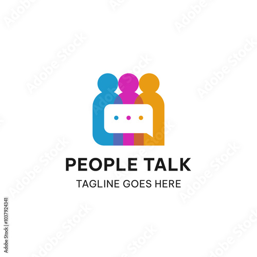 People talk logo template in simple style. Diverse people and chat bubble vector illustration