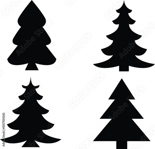 Christmas tree silhouette vector illustration  on white background   