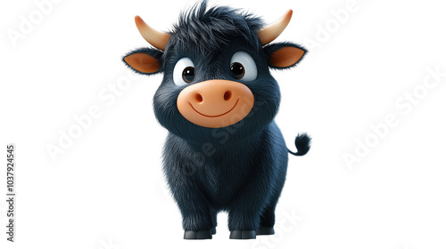 3d liitle cartoon cow Isolated On PNG Transparent Background And White