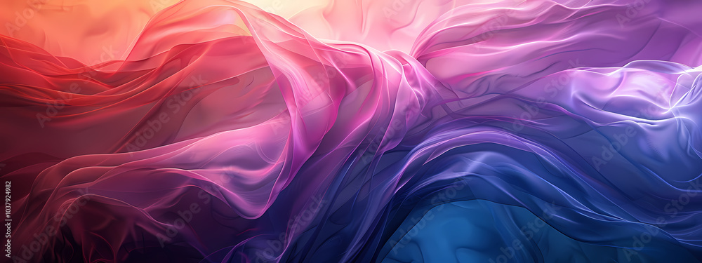 Obraz premium A vibrant abstract display of flowing fabric in shades of pink, purple, and blue, evoking a sense of serenity and fluidity.