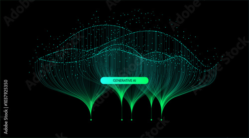 Illustration of abstract stream. Artificial intelligence. Big data, technology, AI, data transfer, data flow, large language model, generative AI