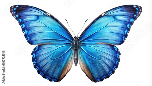 Symmetrical blue butterflies isolated on white background