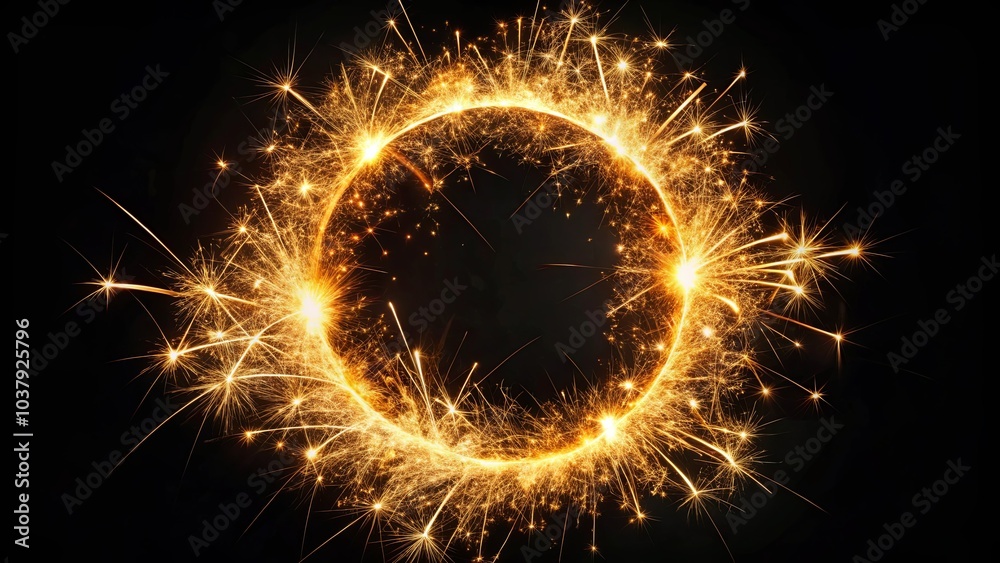 A luminous circle formed by a swirling cascade of sparkling embers, a fiery halo against a backdrop of obsidian night. A luminous circle formed by a swirling cascade of sparkling embers, a fiery halo against a backdrop of obsidian night.