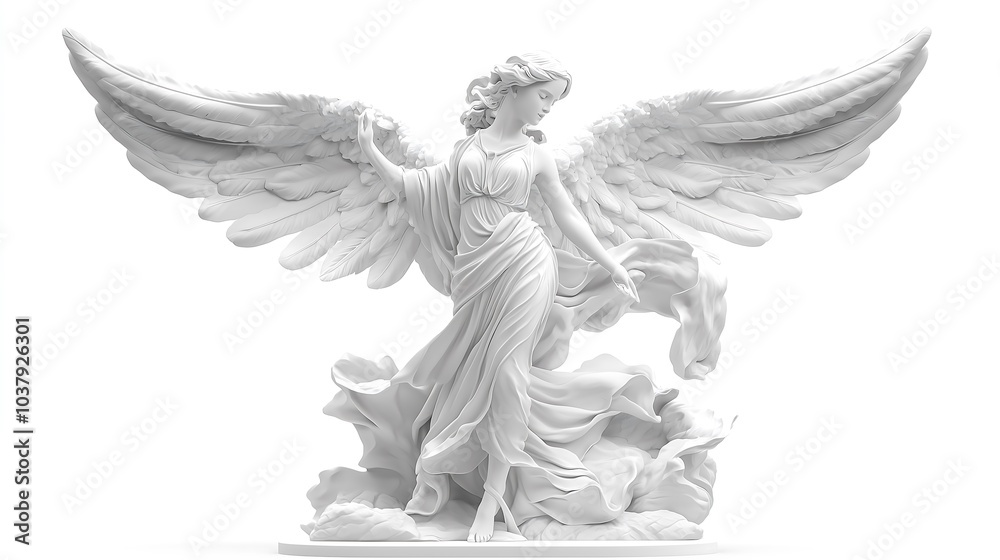 Fototapeta premium White background, stone statues of goddesses, angels, Athena, beautiful women, Generative AI.白い背景、女神の石像、天使の石像、アテナの石像、美女の石像、Generative AI