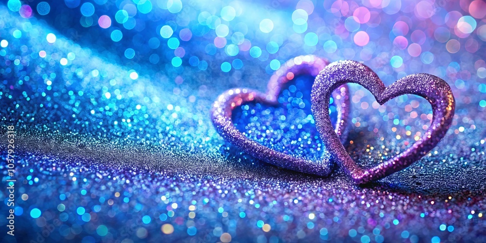 Obraz premium A Serene Embrace of Sparkling Hearts on a Blue Shimmering Background