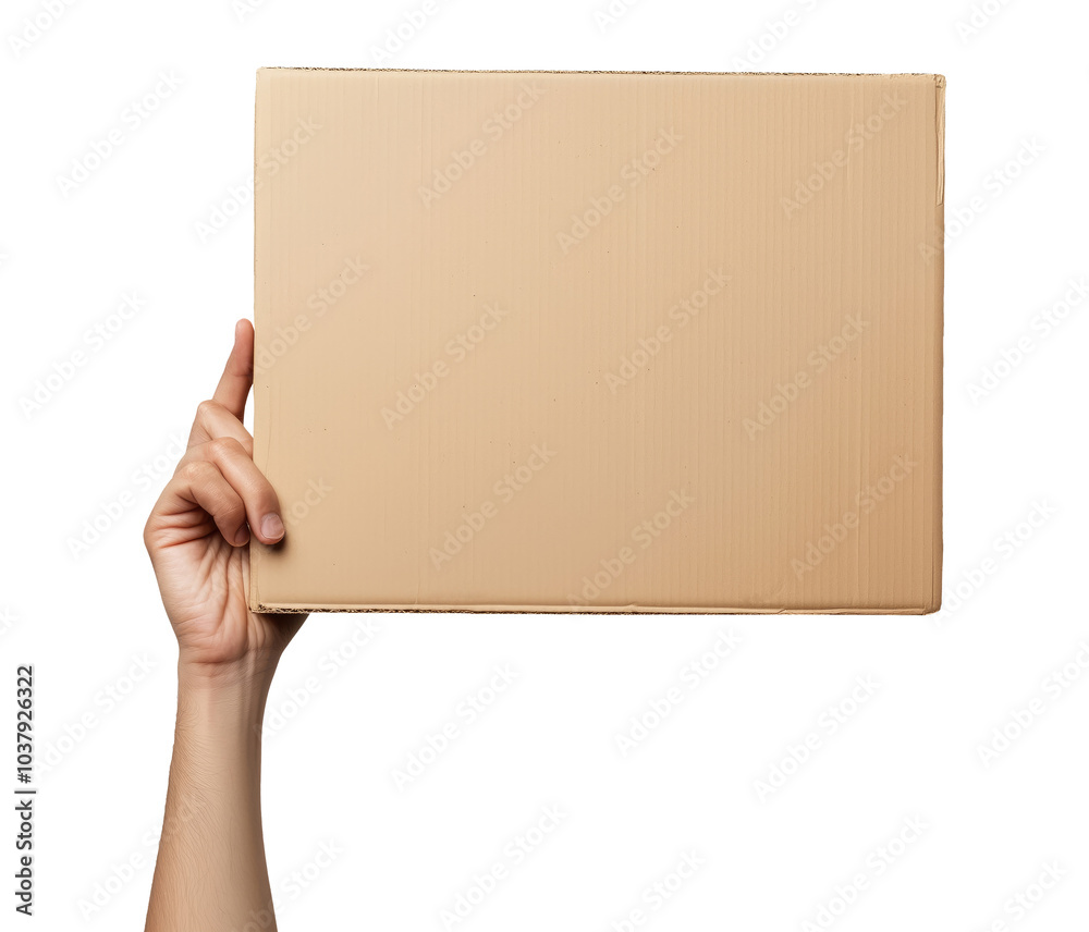 Hand with cardboard placard isolated on transparent background Hand with cardboard placard isolated on transparent background