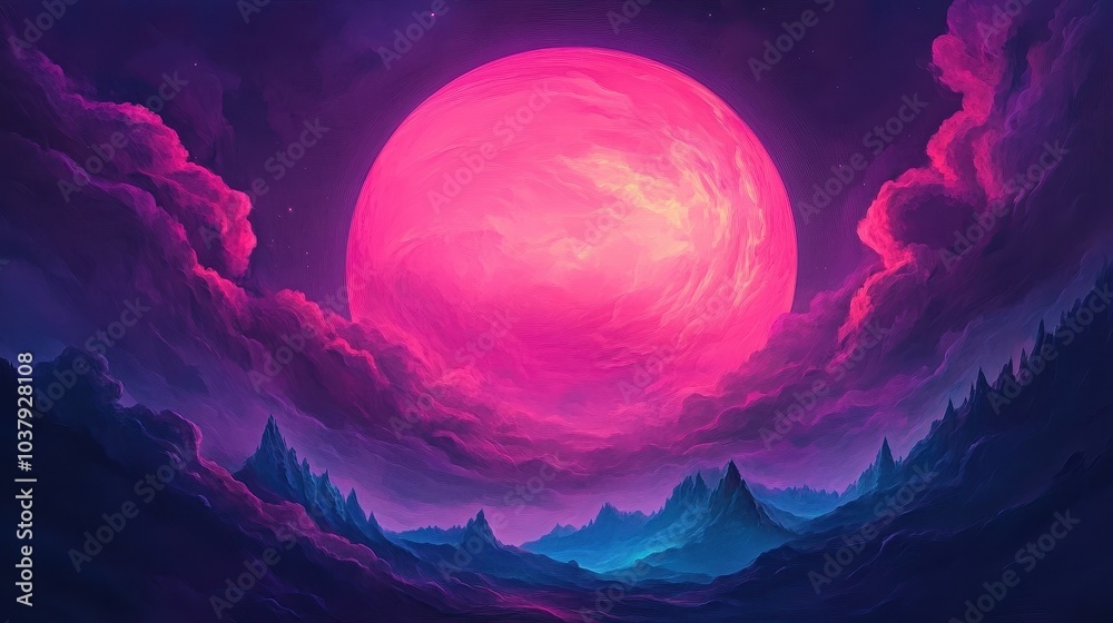Obraz premium Surreal Planet Amid Purple Swirls in Cosmic Landscape