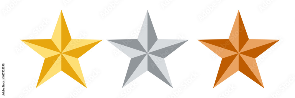 Obraz premium golden silver bronze stars, 1st 2nd 3rd place awards, flat vector set
