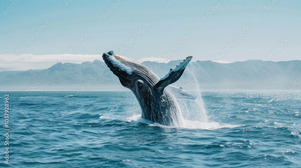Fototapeta premium Humpback Whale Breaching in Ocean