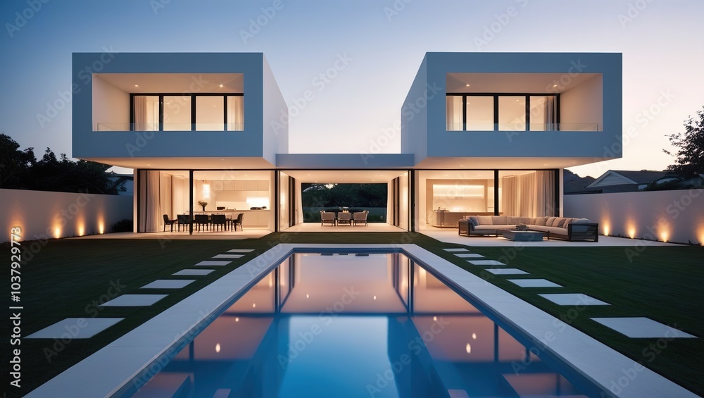 Fototapeta premium realistic modern multi-floor interior apartment building with swimming pool exterior architectural visualization background photo