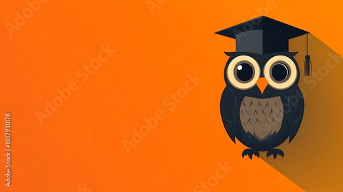 Illustration of a wise owl wearing a graduation cap, symbolizing knowledge and wisdom, set against a bright orange background. Ideal for educational and academic themes photo