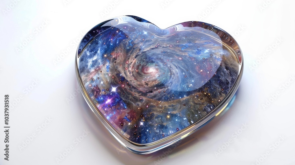 a heart-shaped mirror reflecting the cosmos above, with galaxies swirling within its surface a heart-shaped mirror reflecting the cosmos above, with galaxies swirling within its surface