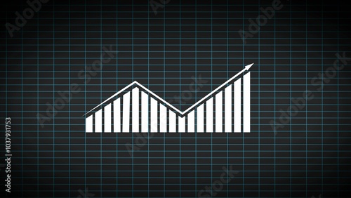 Bar chart for growing business progress by month. Arrow Rising On Graph With rocket Sale Symbols. Glowing business graph icon. stock market