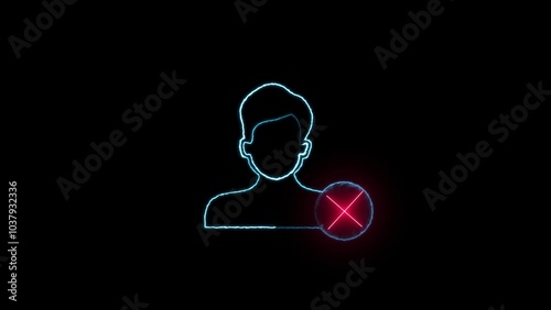 : Profile is not ready, Glowing neon person sign icon people  icon. Glowing neon person sign on a black background. User line icon , line icon.