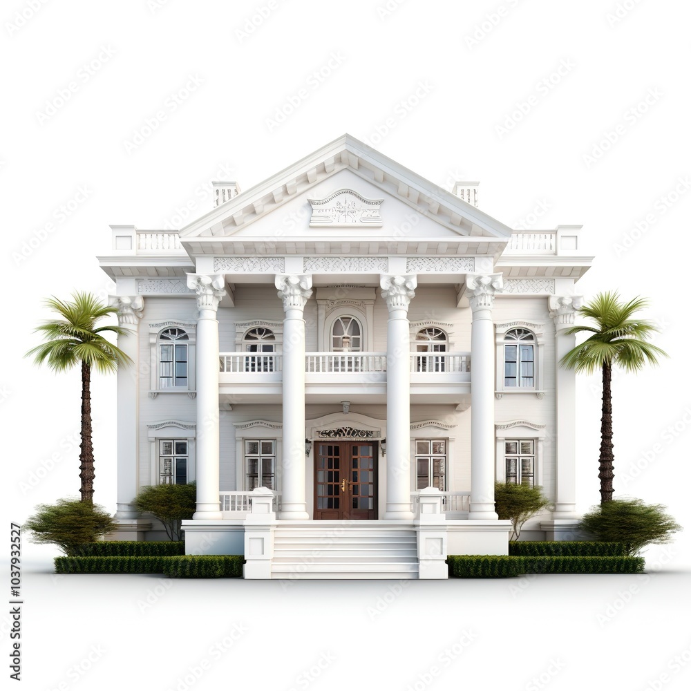 A colonial-style house, tall white columns, classic architecture, isolated on white background A colonial-style house, tall white columns, classic architecture, isolated on white background