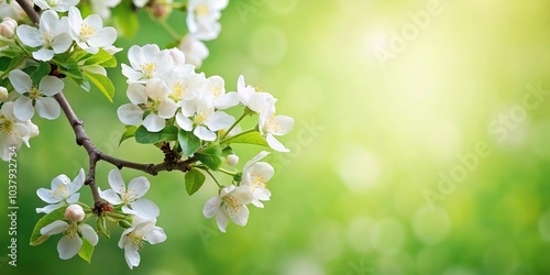 White apple tree flower on green block background