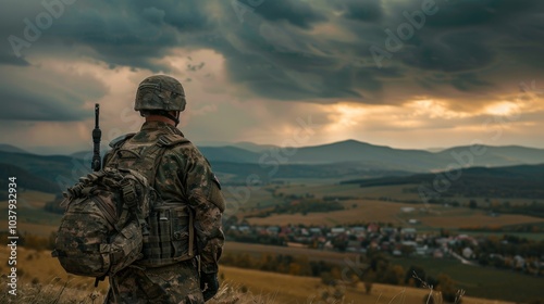 Soldier Overlooking a Scenic Landscape