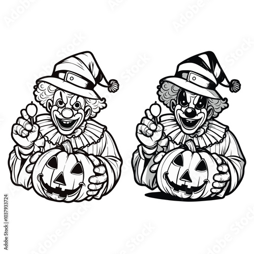 Horror clown cartoon scary circus monster face. Vector Halloween holiday character, evil clown or joker