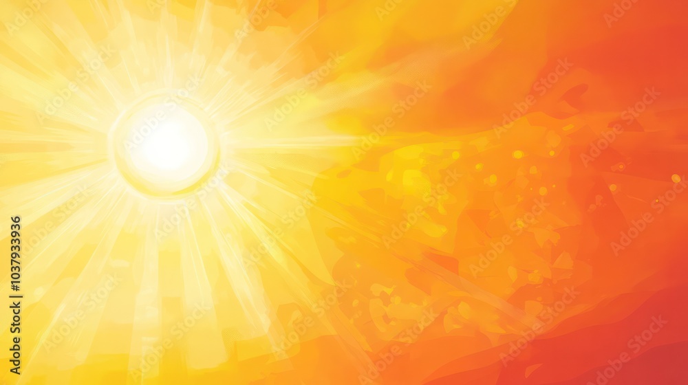 Obraz premium A bright yellow sun is shining on a colorful background