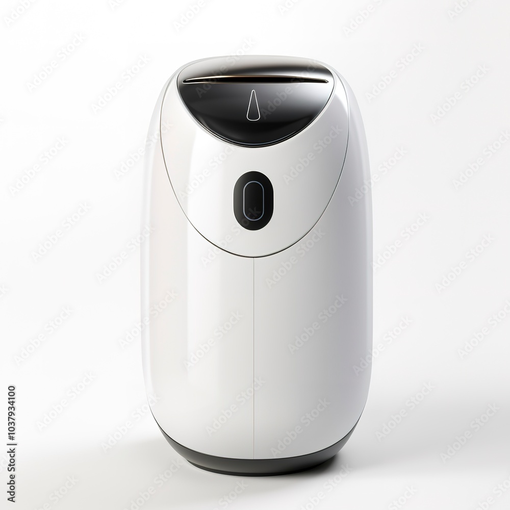 A futuristic touchless rubbish bin, sleek white design, advanced features, isolated on white background A futuristic touchless rubbish bin, sleek white design, advanced features, isolated on white background