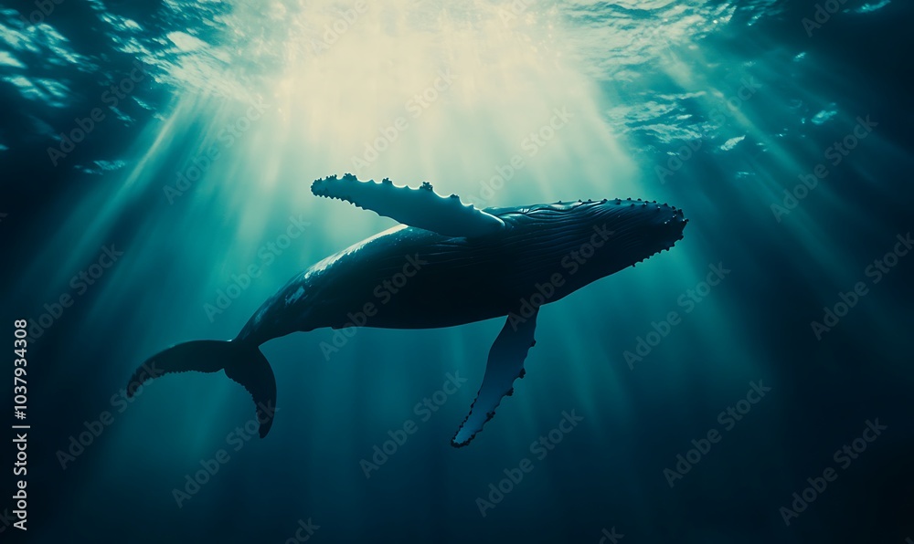 Fototapeta premium humpback whale swimming under the ocean, Generative AI