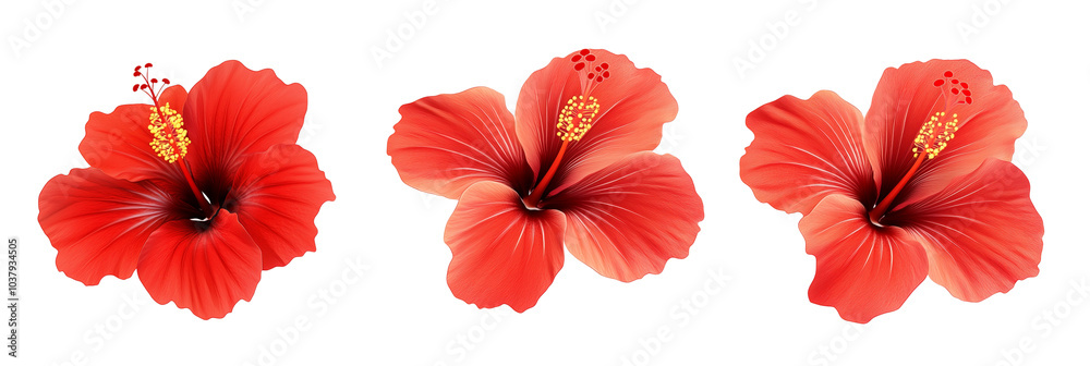 Set of a red hibiscus flowers, isolated on a transparent background. Set of a red hibiscus flowers, isolated on a transparent background.