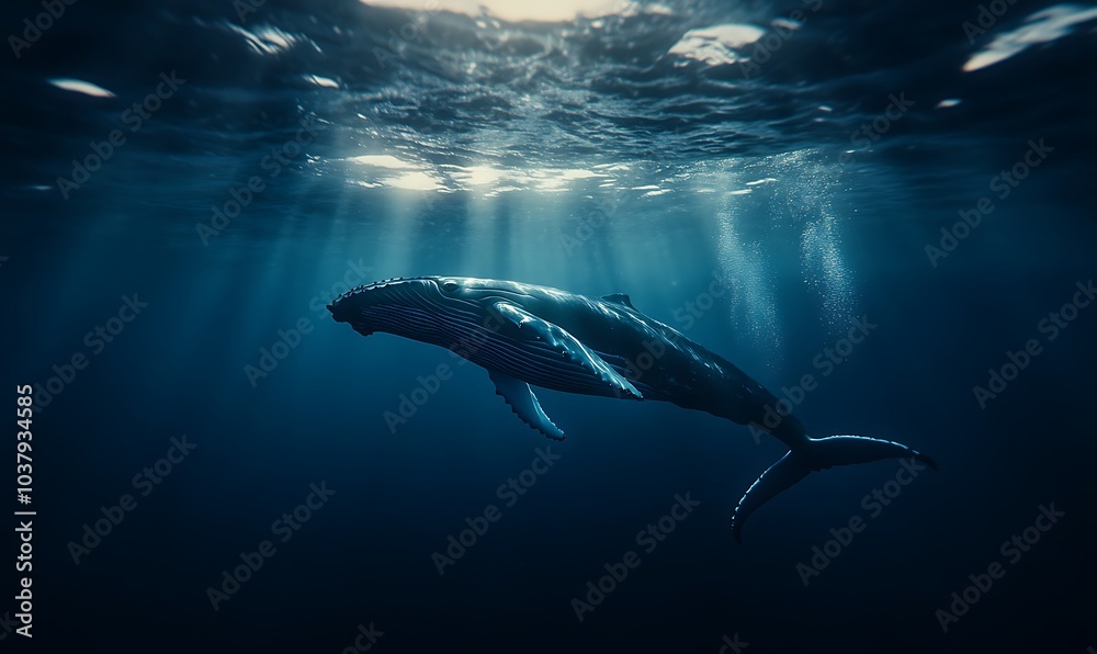 Fototapeta premium humpback whale swimming under the ocean, Generative AI